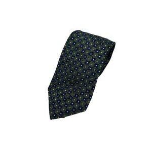Pronto Uomo Couture Silk Tie Green Blue Geometric Square Pattern Neck Tie 59.75"